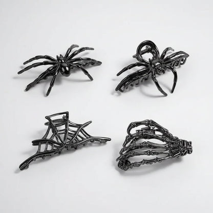 Ghoulishly Chic Halloween Hair Clips with Skeleton & Bat Designs