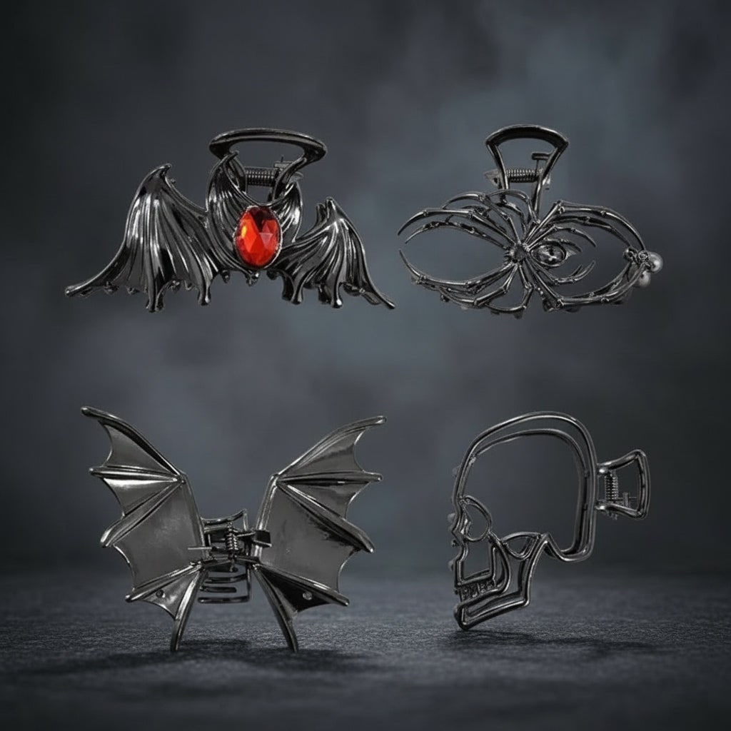 Gothic-Inspired Halloween Hair Clips with Spooky Design Elements