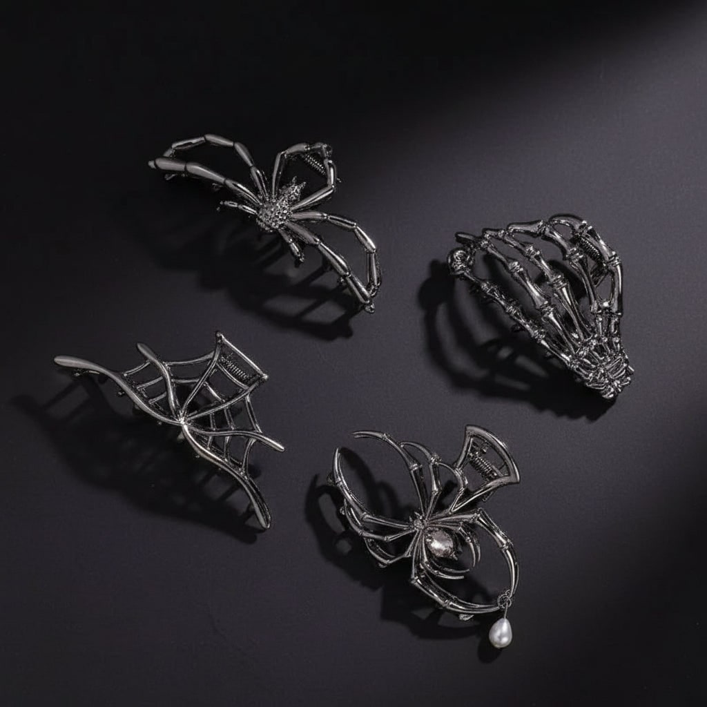 Ghoulishly Chic Halloween Hair Clips with Skeleton & Bat Designs