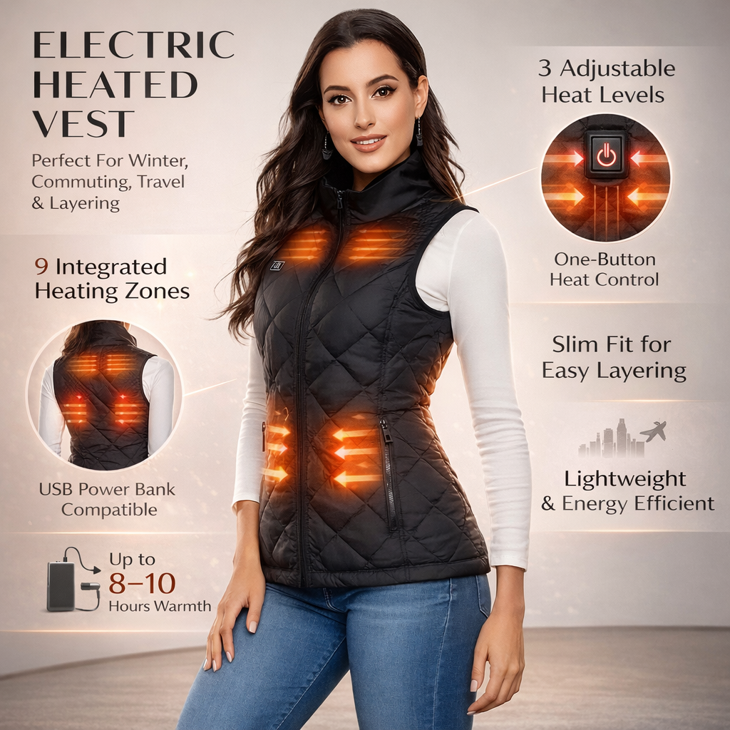 Lightweight Electric Heated Vest for Women with Stand-Up Collar