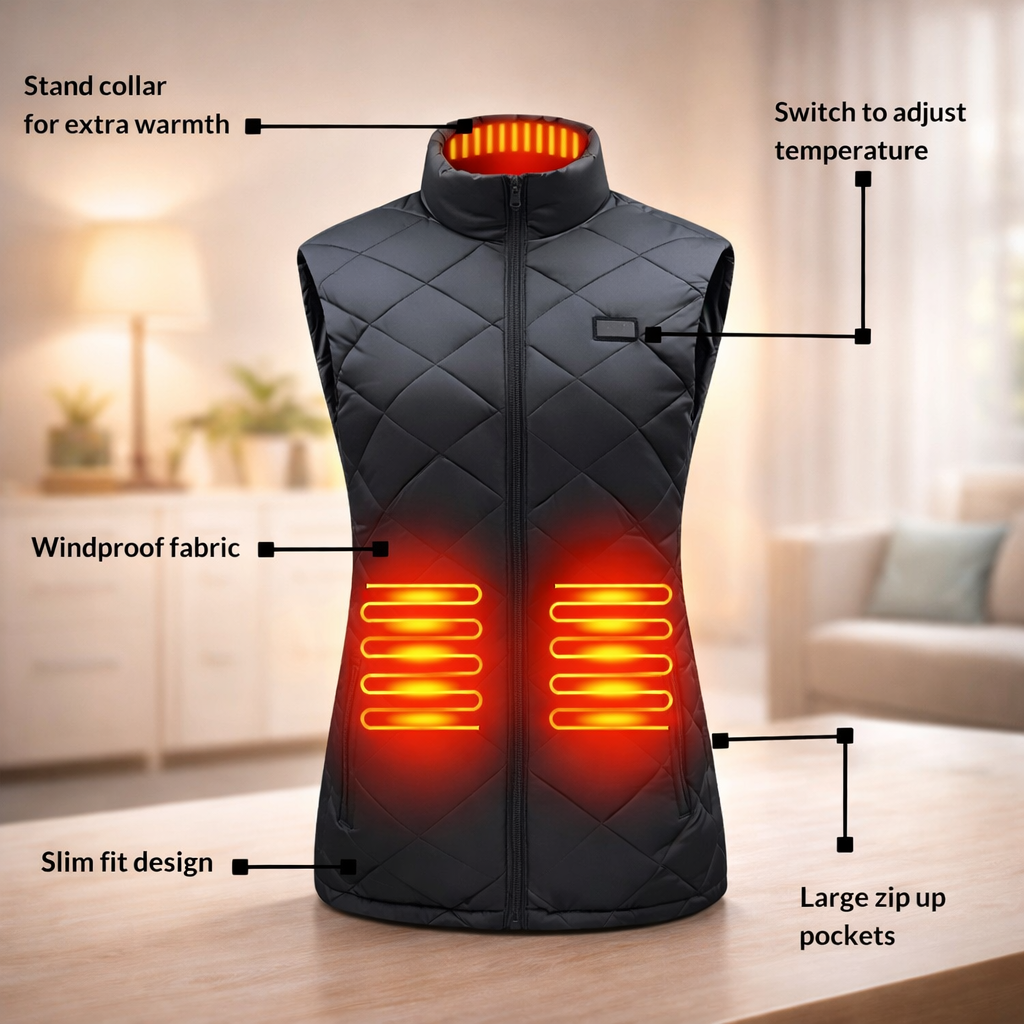 Lightweight Electric Heated Vest for Women with Stand-Up Collar