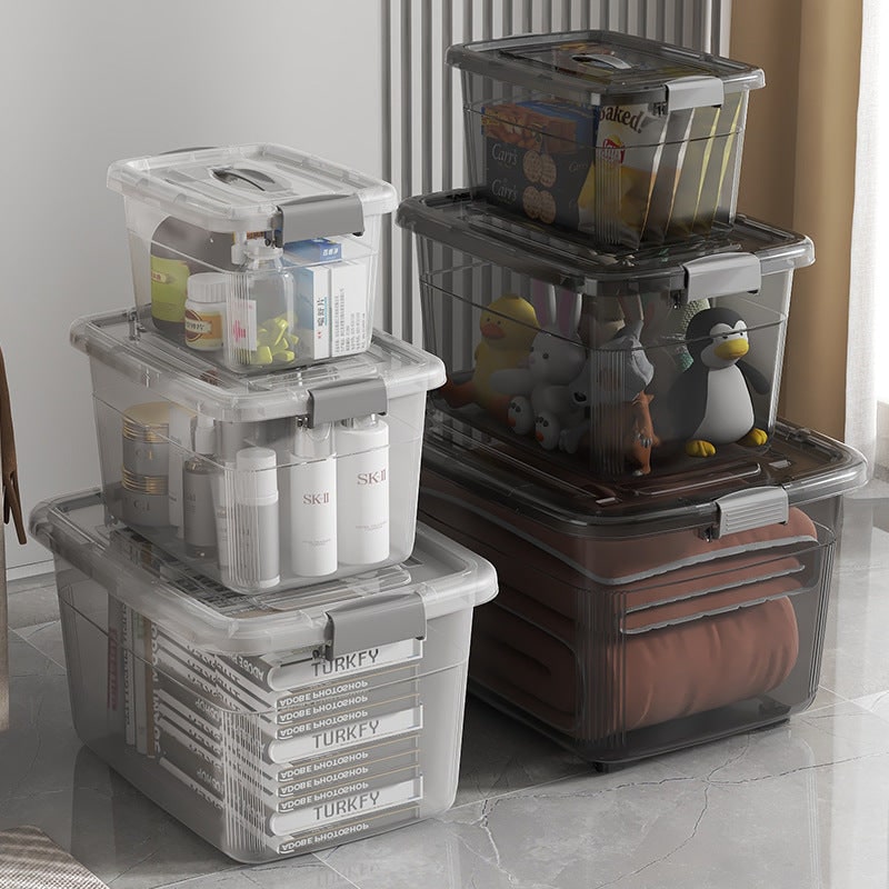 Versatile Plastic Storage Container with Secure Lid and Handle