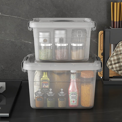 Versatile Plastic Storage Container with Secure Lid and Handle