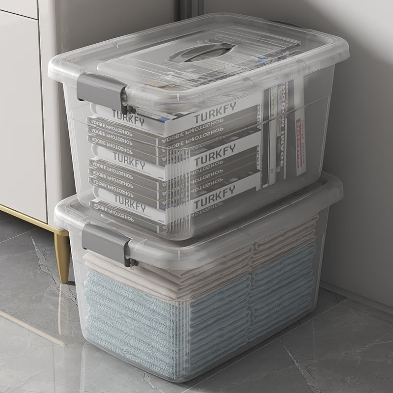 Versatile Plastic Storage Container with Secure Lid and Handle