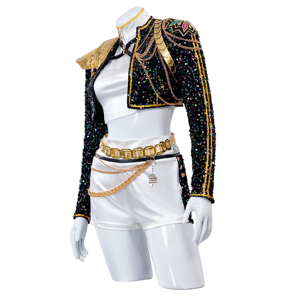 Shimmering Dance Ensemble for Women: Crop Top, Shorts & Belt Set