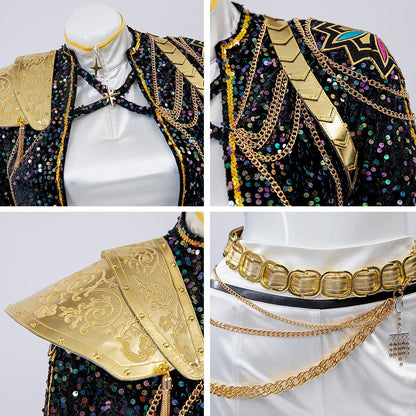 Shimmering Dance Ensemble for Women: Crop Top, Shorts & Belt Set