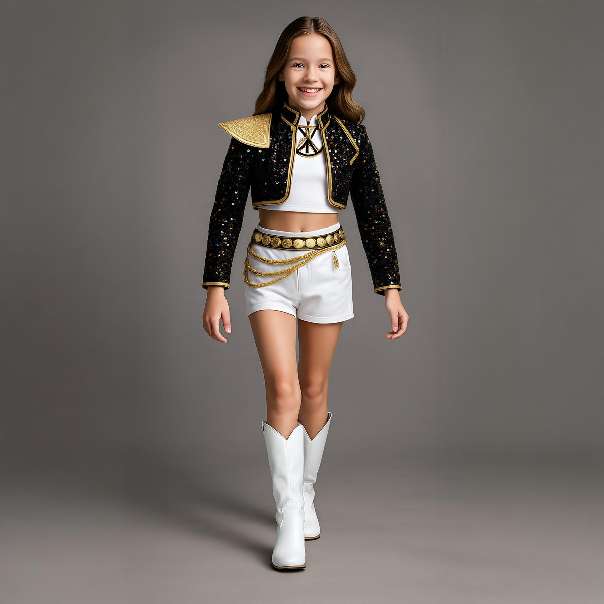 Shimmering Dance Ensemble for Women: Crop Top, Shorts & Belt Set