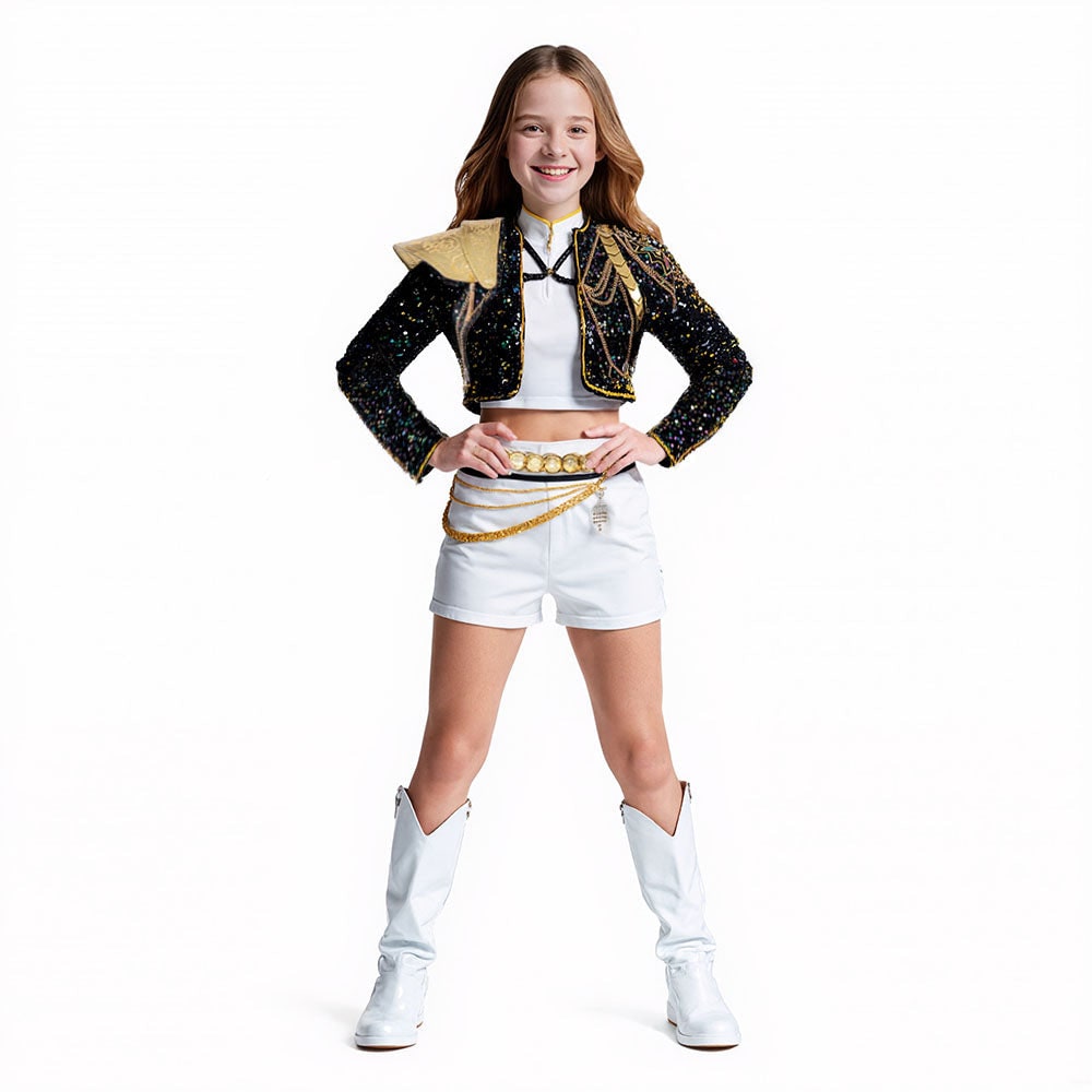 Shimmering Dance Ensemble for Women: Crop Top, Shorts & Belt Set