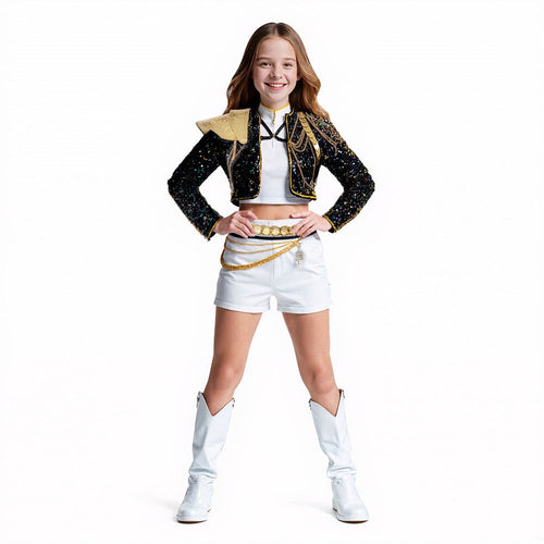 Shimmering Dance Ensemble for Women: Crop Top, Shorts & Belt Set