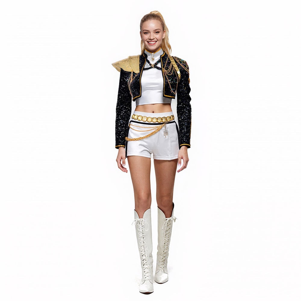 Shimmering Dance Ensemble for Women: Crop Top, Shorts & Belt Set