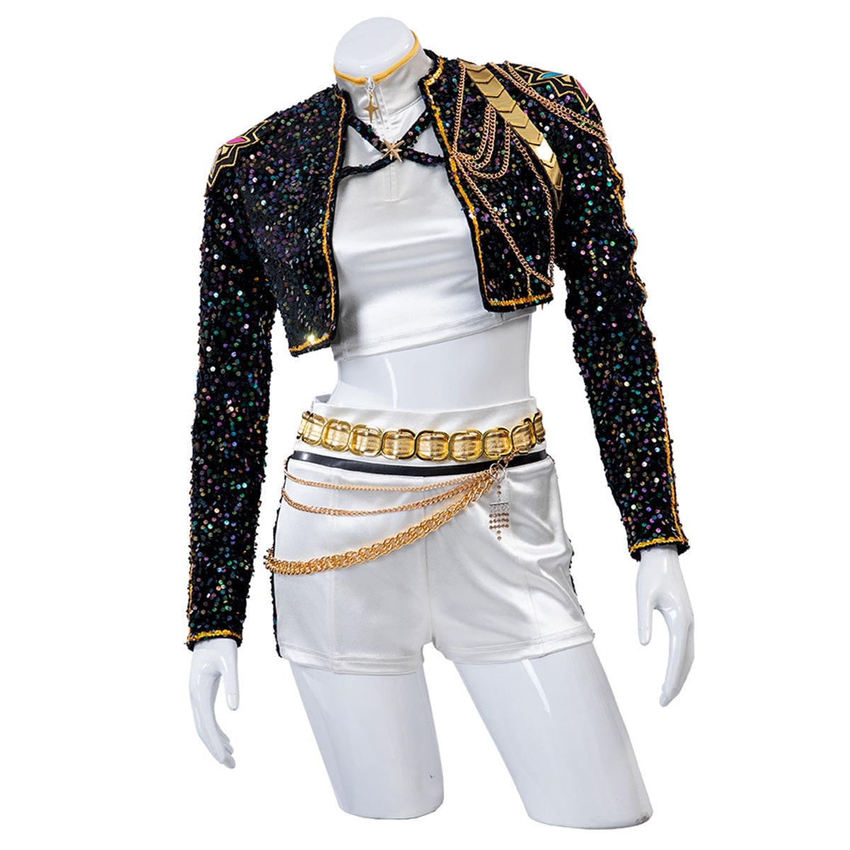 Shimmering Dance Ensemble for Women: Crop Top, Shorts & Belt Set
