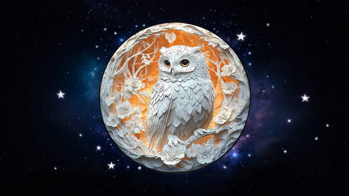 Artistic Circular Puzzle Featuring an Elegant Owl Design