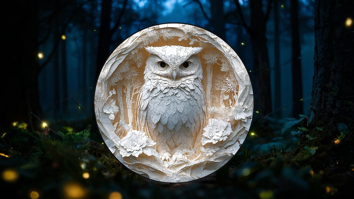 Artistic Circular Puzzle Featuring an Elegant Owl Design