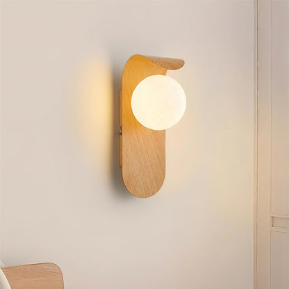 Round Globe Shade LED Wall Light with Contemporary Wood Finish