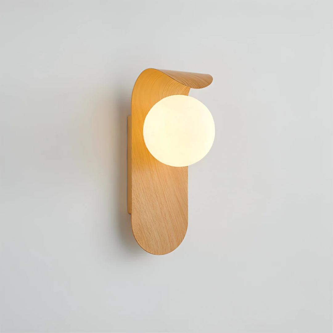 Round Globe Shade LED Wall Light with Contemporary Wood Finish
