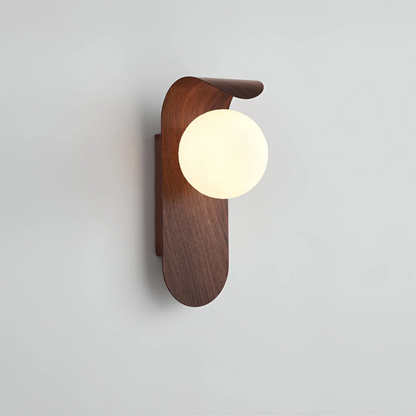 Round Globe Shade LED Wall Light with Contemporary Wood Finish