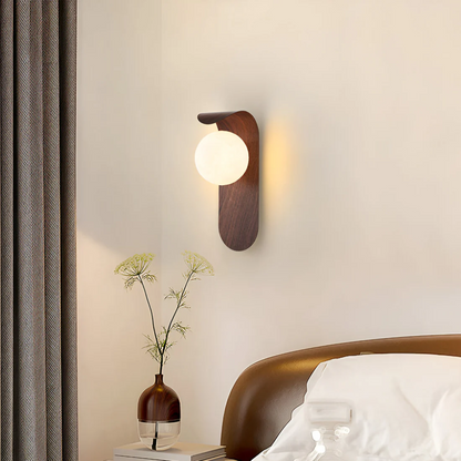 Round Globe Shade LED Wall Light with Contemporary Wood Finish
