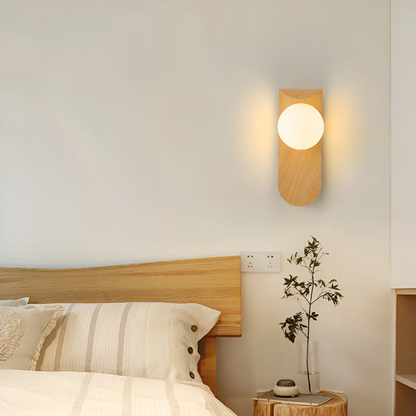 Round Globe Shade LED Wall Light with Contemporary Wood Finish