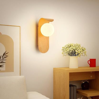 Round Globe Shade LED Wall Light with Contemporary Wood Finish