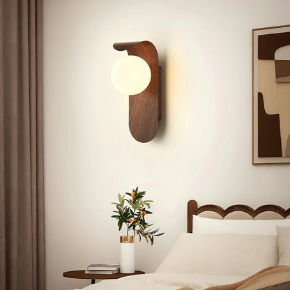 Round Globe Shade LED Wall Light with Contemporary Wood Finish