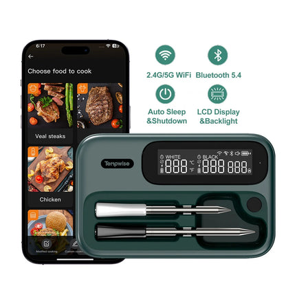 Bluetooth Meat Thermometer with Long and Short Probes for BBQ