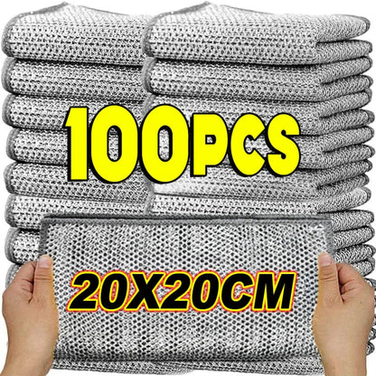 Double-Layer Silver Fiber Dishcloths - Steel Wire Cleaning Cloths for Kitchen