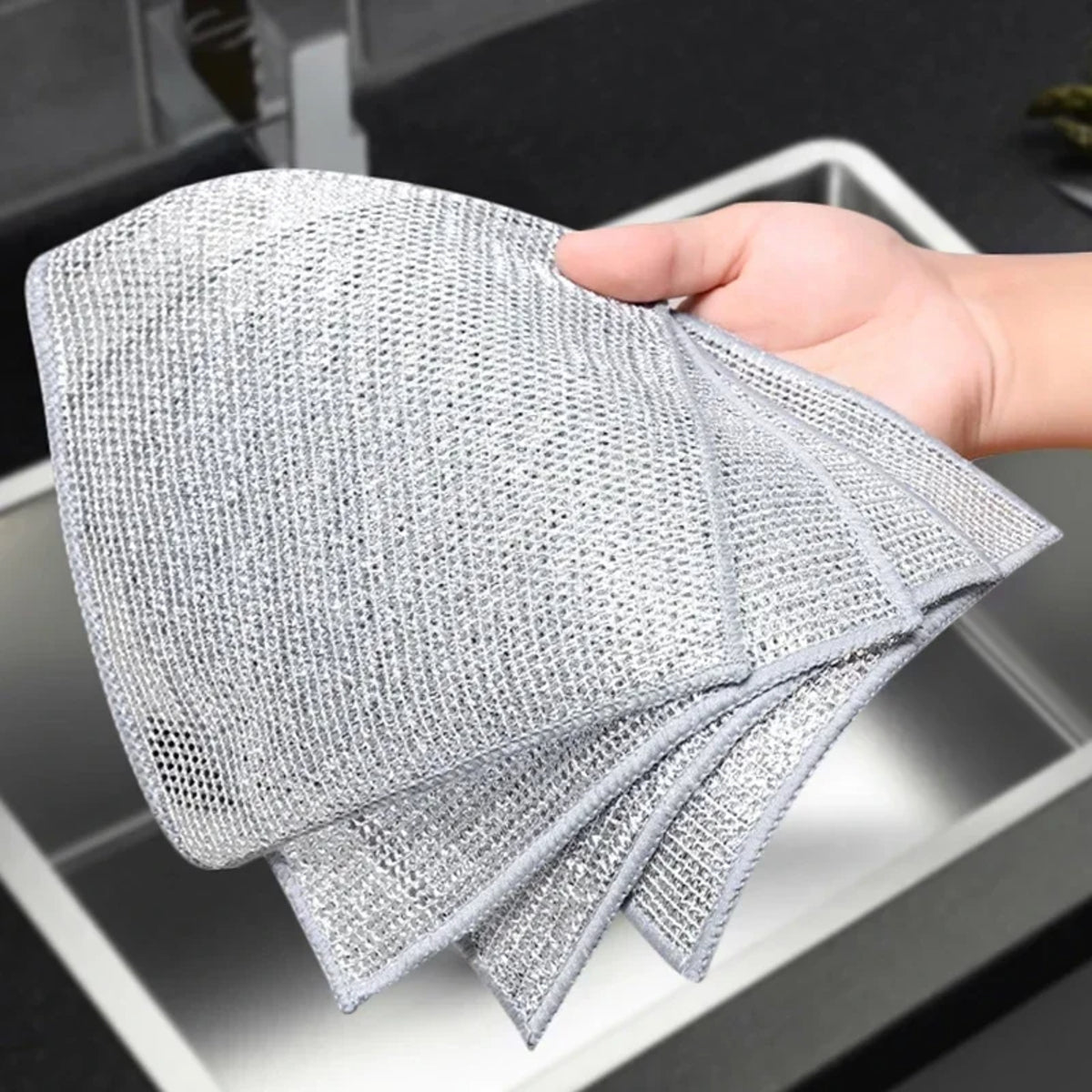 Double-Layer Silver Fiber Dishcloths - Steel Wire Cleaning Cloths for Kitchen