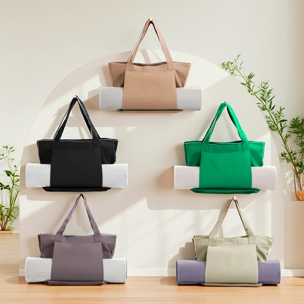 Canvas Yoga Mat Tote with Adjustable Strap & Extra Storage for Travel