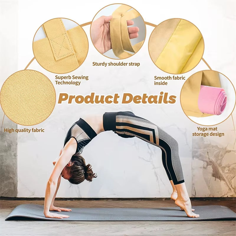 Canvas Yoga Mat Tote with Adjustable Strap & Extra Storage for Travel