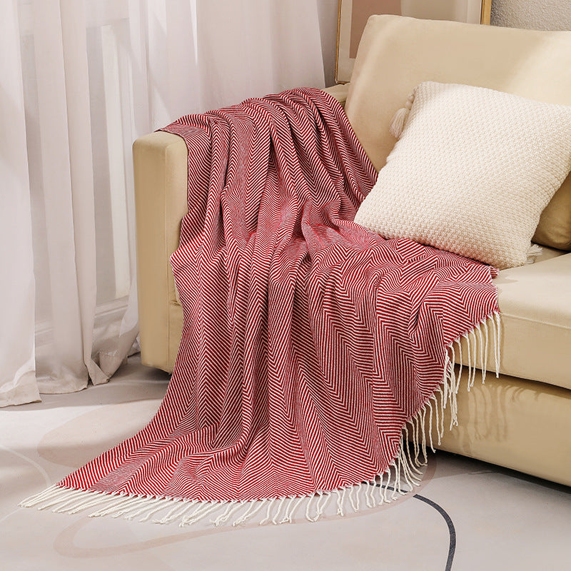 Luxurious Cotton Herringbone Throw Blanket with Fringe