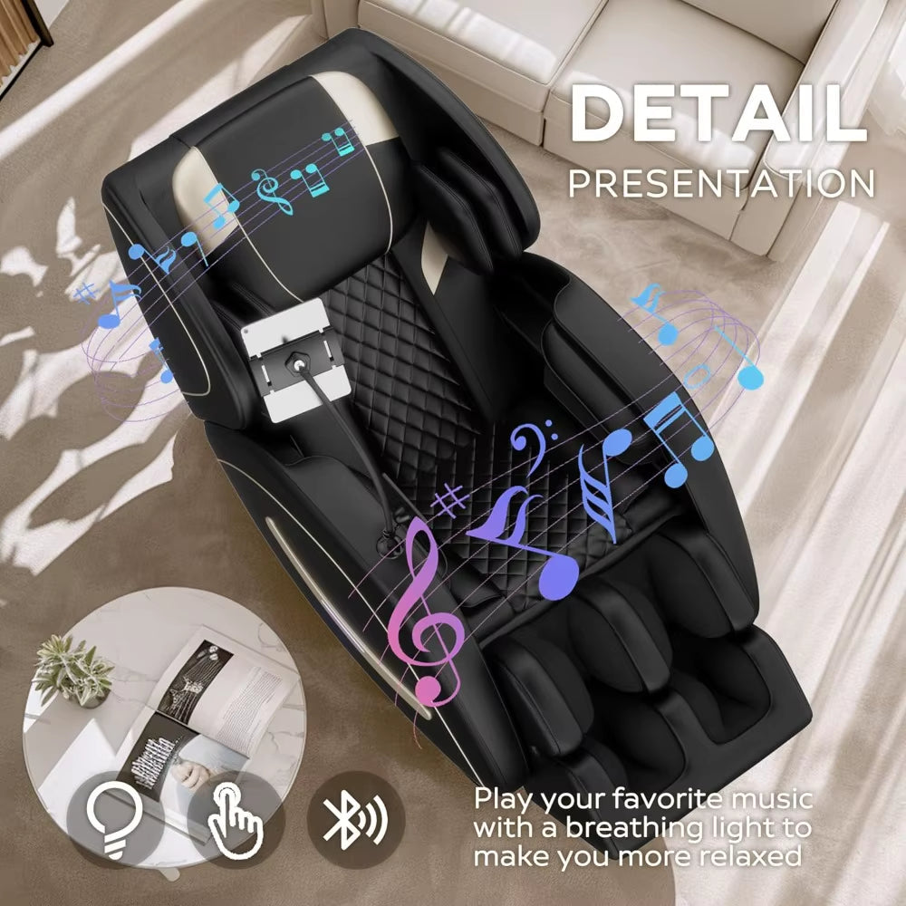 Full Body Massage Chair with Zero Gravity, 6 Rollers, 24 Airbags, Heating for Waist and Legs, Foot Rollers, Bluetooth and Touchscreen