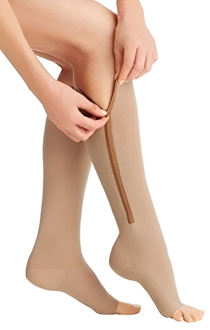 Easy-On Knee High Compression Socks with Open Toe Design