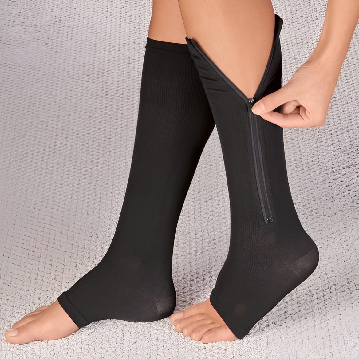 Easy-On Knee High Compression Socks with Open Toe Design