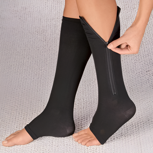 Easy-On Knee High Compression Socks with Open Toe Design