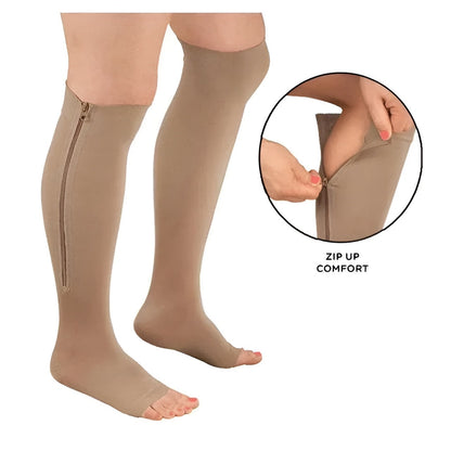 Easy-On Knee High Compression Socks with Open Toe Design