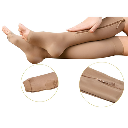 Easy-On Knee High Compression Socks with Open Toe Design