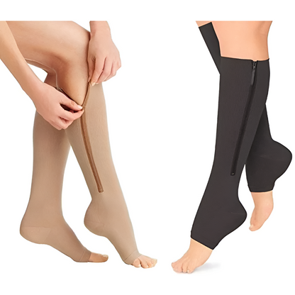 Easy-On Knee High Compression Socks with Open Toe Design