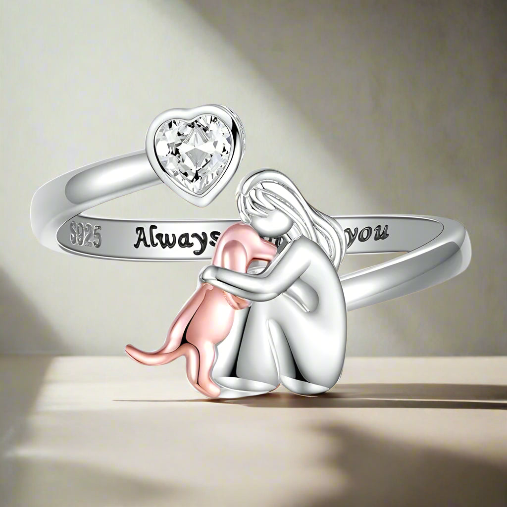 Adjustable Dog Ring – Always in My Heart with Zirconia Stones
