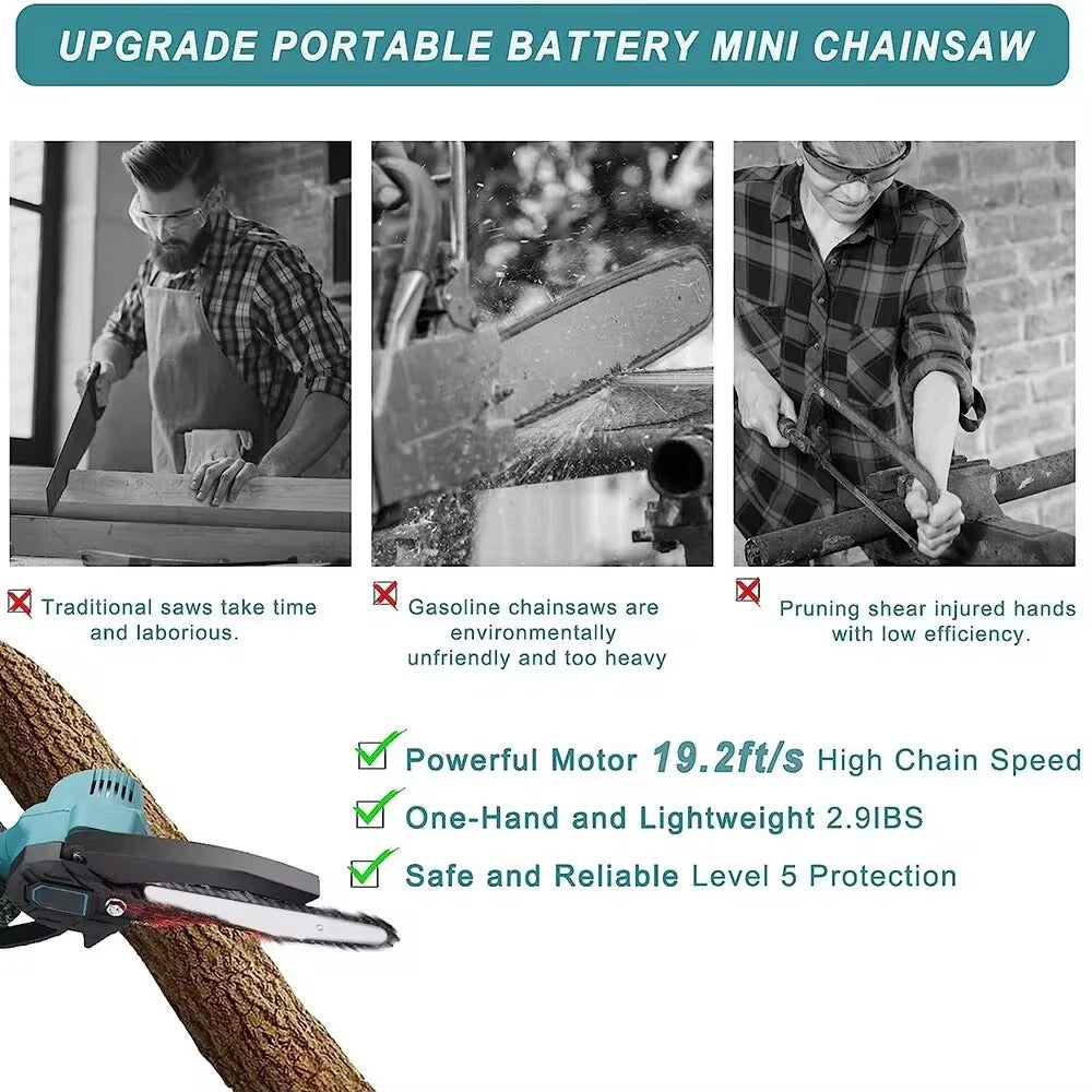 6-Inch Cordless Mini Chainsaw Compatible with Makita
