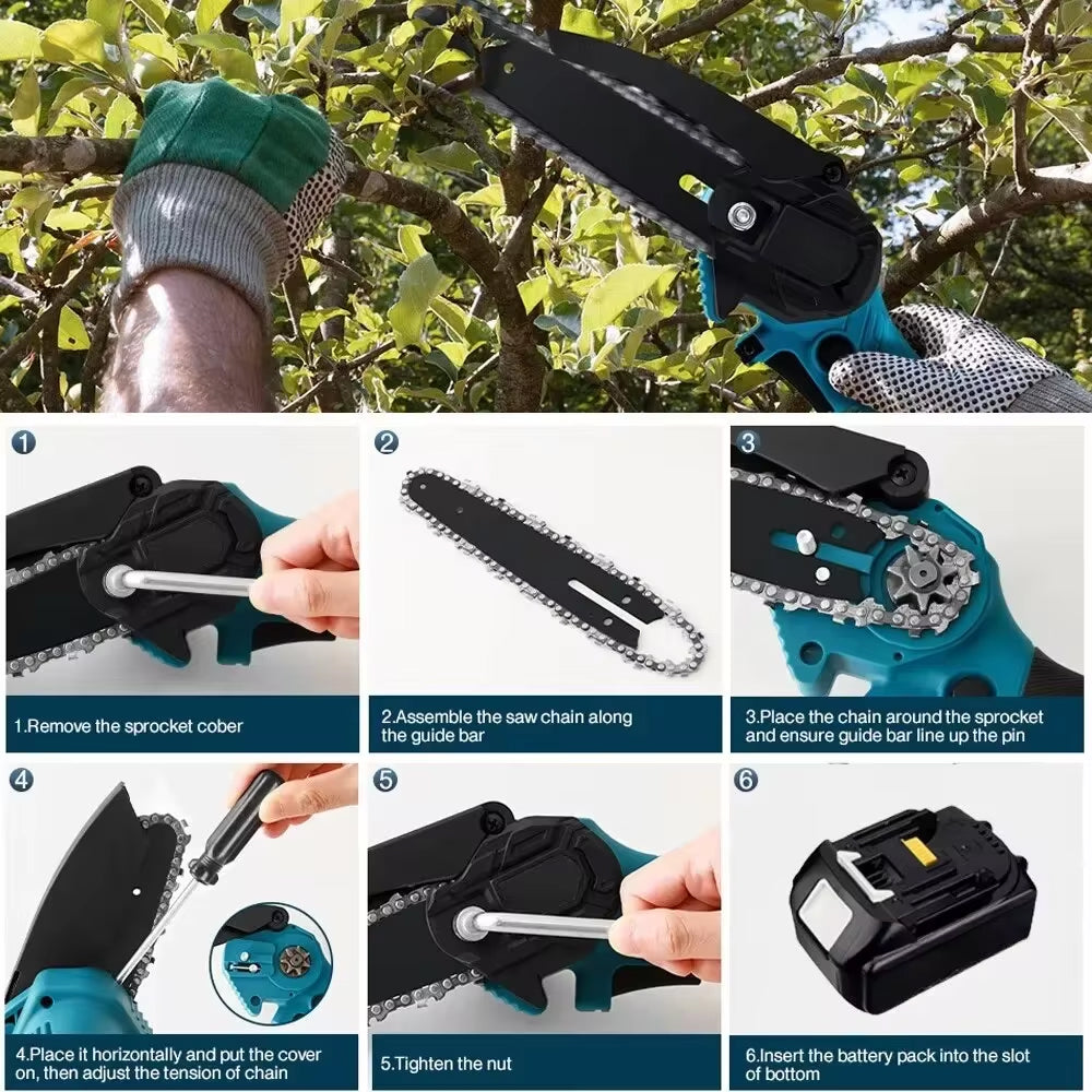 6-Inch Cordless Mini Chainsaw Compatible with Makita