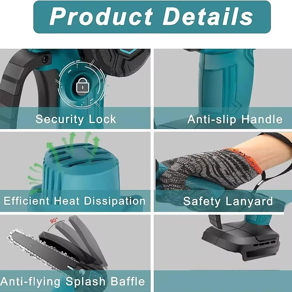 6-Inch Cordless Mini Chainsaw Compatible with Makita